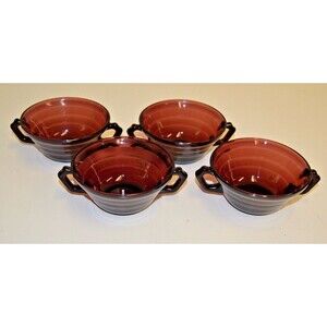 Vintage HAZEL ATLAS Purple MODERNTONE Depression Glass Lot of 4 Dual Handle Mugs
